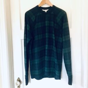 J CREW Men's L Double-knit lounge TOP Green Blue Plaid 100% Cotton Holiday Home